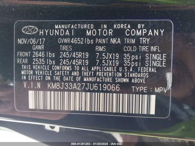 KM8J33A27JU619066 Hyundai Tucson Limited
