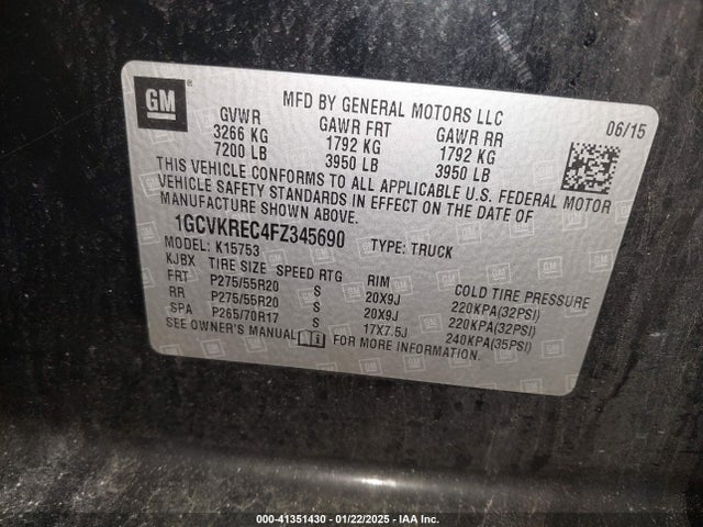 1GCVKREC4FZ345690 Chevrolet Silverado 1500 2lt