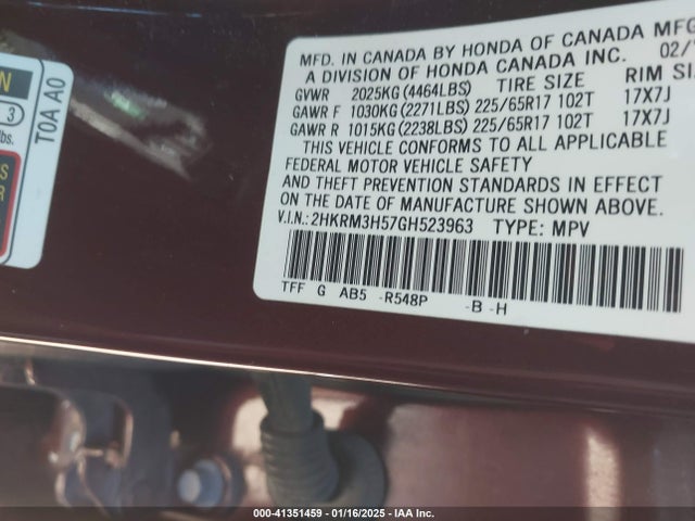 2HKRM3H57GH523963 Honda CR-V EX