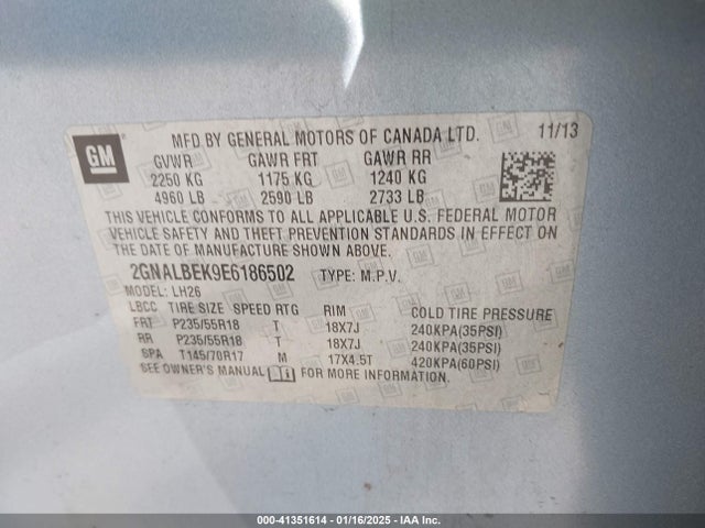 Chevrolet EQUINOX 1LT 2014 2GNALBEK9E6186502 Image 9