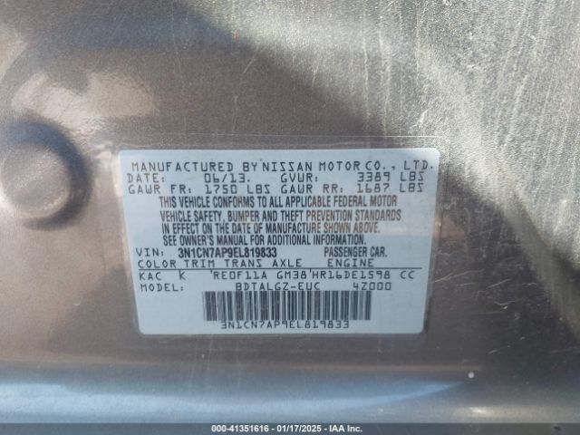 3N1CN7AP9EL819833 Nissan Versa 1.6 Sl
