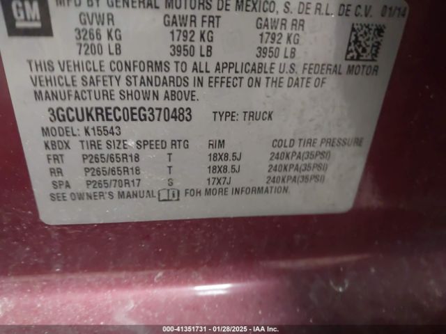 3GCUKREC0EG370483 Chevrolet Silverado 1500 Lt