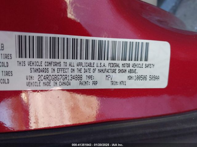 2C4RDGBG7GR134888 Dodge Grand Caravan American Value Pkg