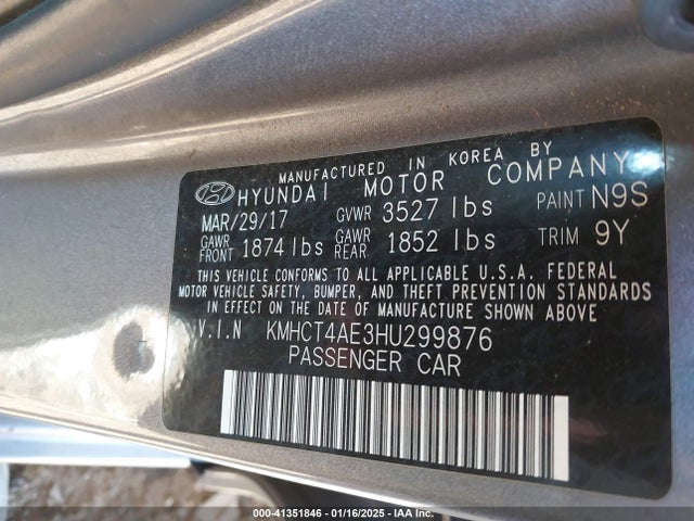 Hyundai ACCENT SE 2017 KMHCT4AE3HU299876 Image 9