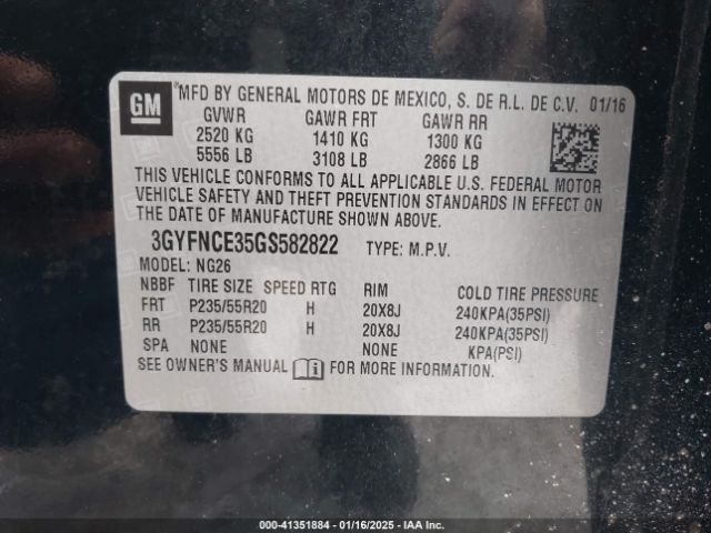 3GYFNCE35GS582822 Cadillac SRX