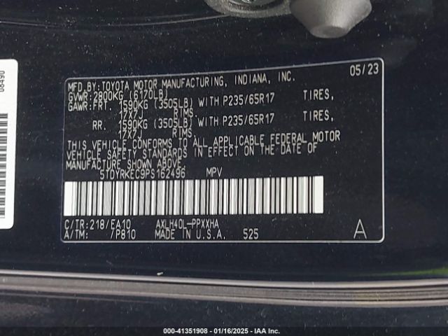 5TDYRKEC9PS162496 Toyota SIENNA XLE