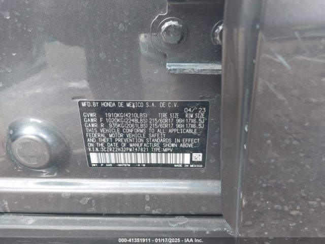 3CZRZ2H32PM747821 Honda Hr-v Awd Lx