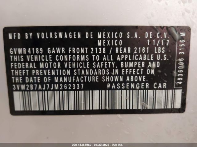3VW2B7AJ7JM262337 Volkswagen Jetta 1.4t S