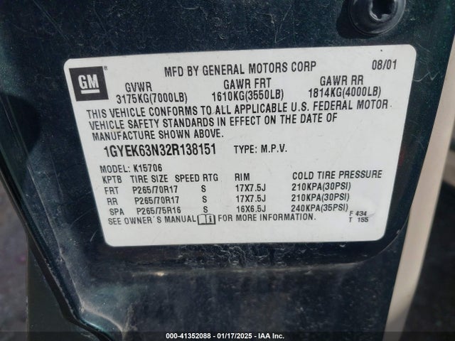 2002 CADILLAC ESCALADE 1GYEK63N32R138151 Photo 8