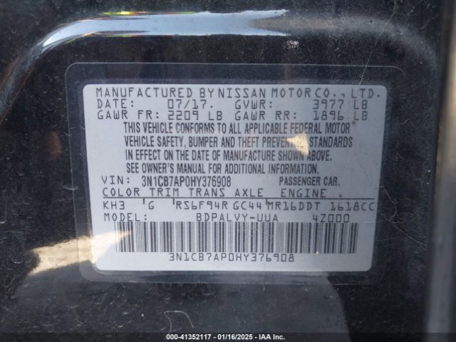 3N1CB7AP0HY376908 Nissan Sentra Nismo
