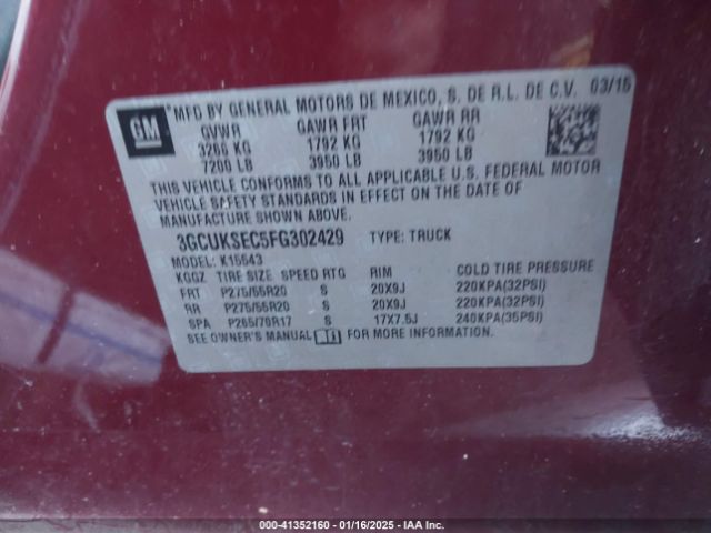 3GCUKSEC5FG302429 Chevrolet Silverado 1500 1lz