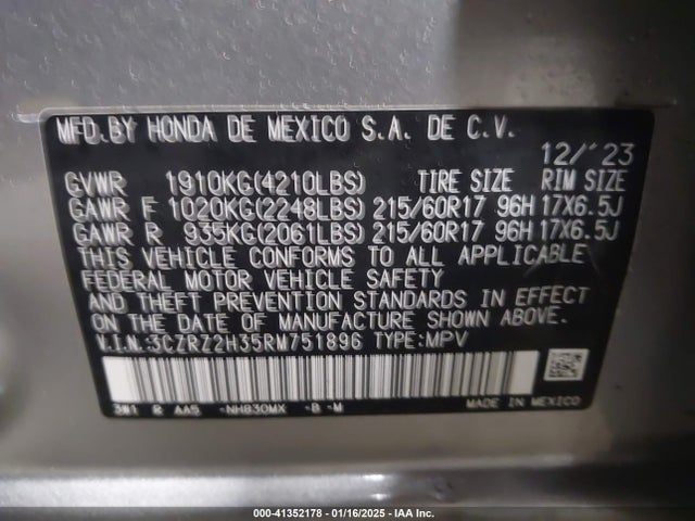 Honda Hr-v Awd Lx 2024 3CZRZ2H35RM751896 Image 9