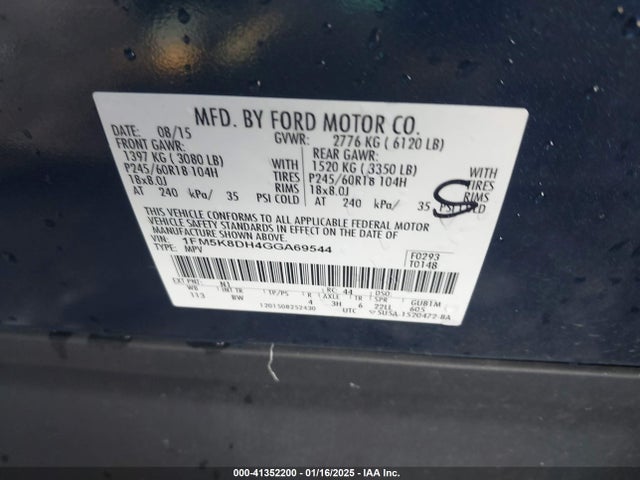 1FM5K8DH4GGA69544 Ford EXPLORER XLT