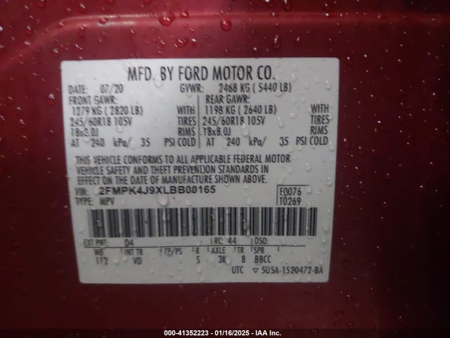 Ford EDGE SEL 2020 2FMPK4J9XLBB00165 Image 9