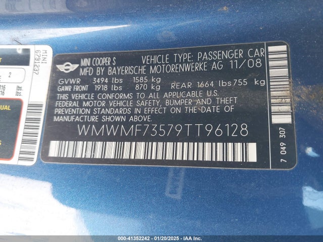 2009 MINI COOPER S WMWMF73579TT96128 Photo 8