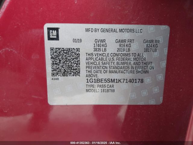 1G1BE5SM1K7140178 Chevrolet CRUZE LT