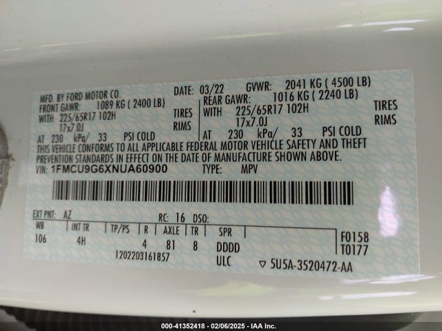 Ford ESCAPE SE 2022 1FMCU9G6XNUA60900 Image 9
