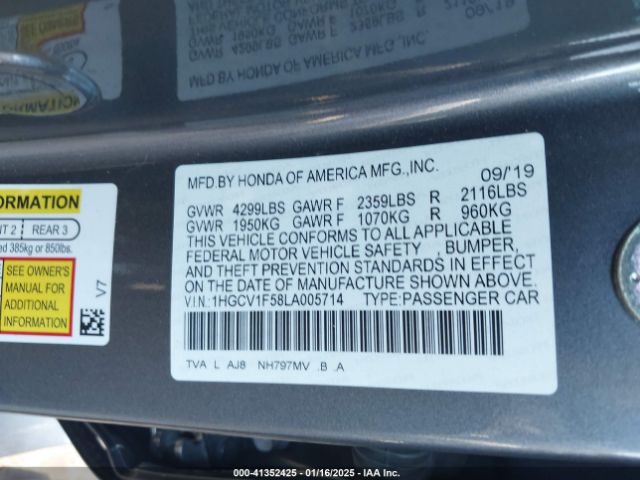 1HGCV1F58LA005714 Honda Accord Ex-l