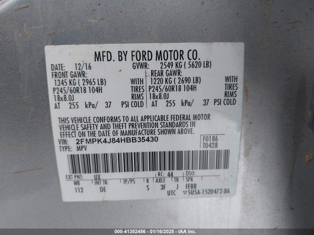 Ford EDGE SEL 2017 2FMPK4J84HBB35430 Image 9