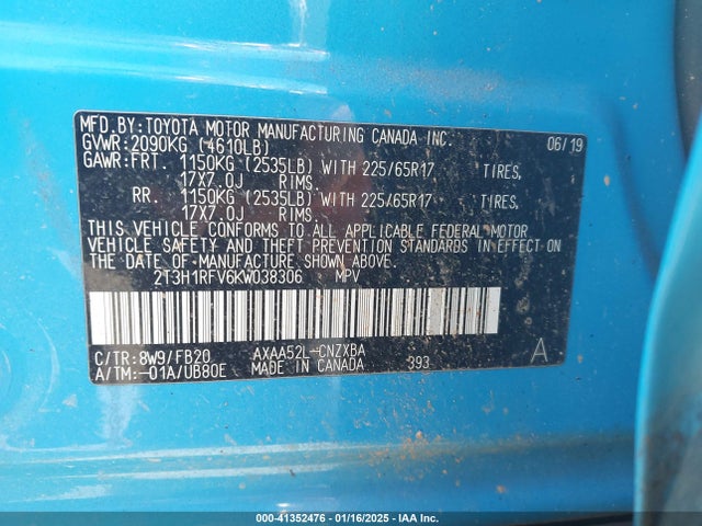 Toyota RAV4 LE 2019 2T3H1RFV6KW038306 Image 9