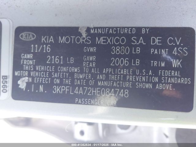 3KPFL4A72HE084748 KIA FORTE LX