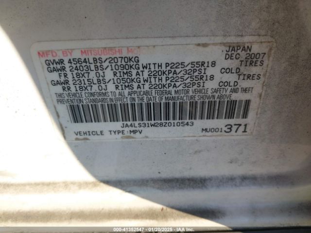 2008 MITSUBISHI OUTLANDER JA4LS31W28Z010543 Photo 8