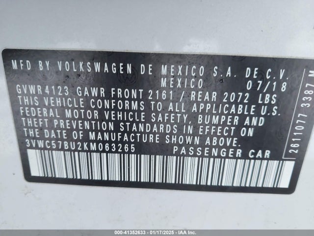 3VWC57BU2KM063265 Volkswagen Jetta 1.4t R-line/1.4t S/1.4t Se