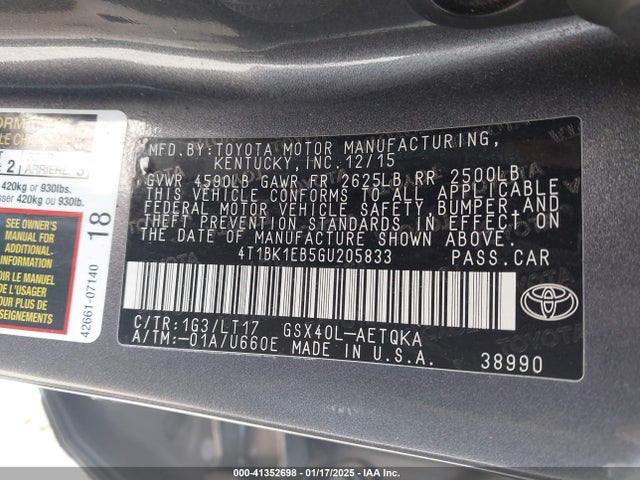 4T1BK1EB5GU205833 Toyota Avalon Touring