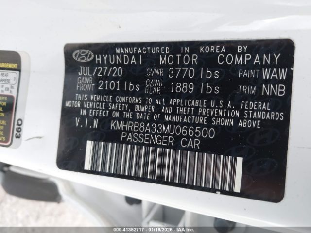 KMHRB8A33MU066500 Hyundai Venue Se