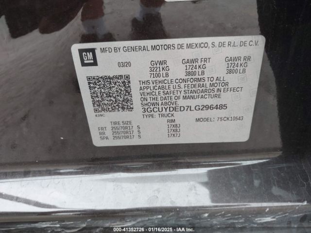 3GCUYDED7LG296485 Chevrolet Silverado 1500 4wd  Short Bed Lt