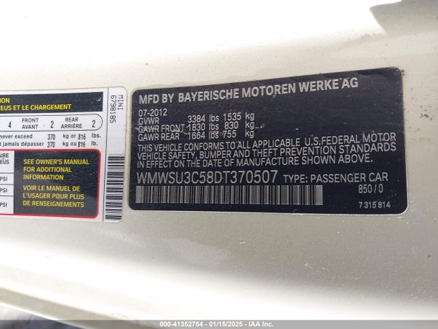 2013 MINI HARDTOP WMWSU3C58DT370507 Photo 8