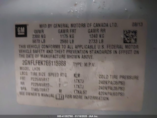 Chevrolet EQUINOX 1LT 2014 2GNFLFEK7E6115988 Image 9