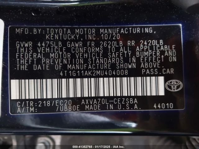 4T1G11AK2MU404008 Toyota Camry Se Nightshade Edition