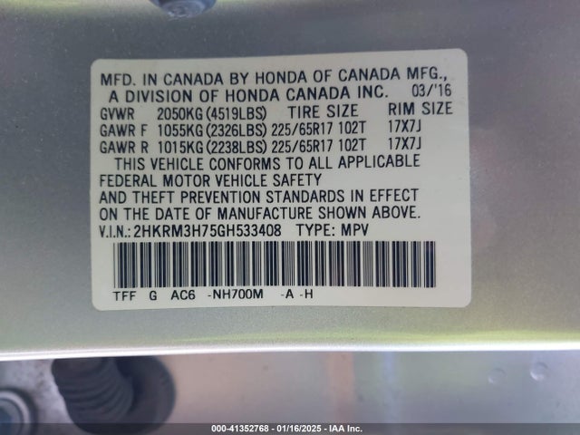 Honda Cr-v Ex-l 2016 2HKRM3H75GH533408 Image 9
