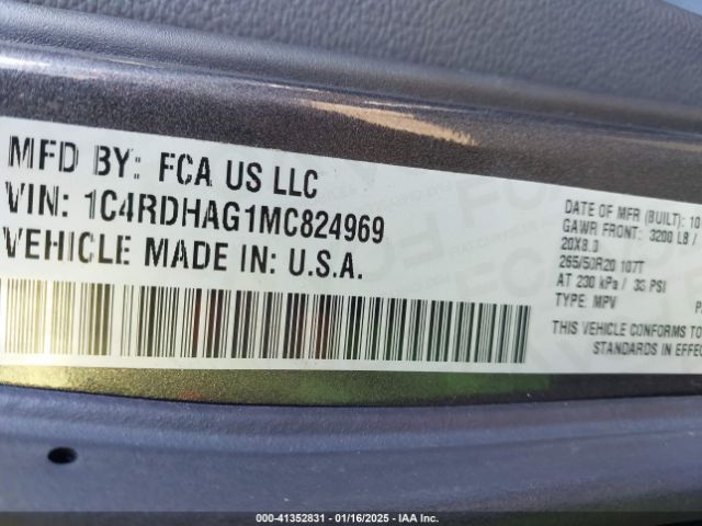 1C4RDHAG1MC824969 Dodge Durango Sxt Plus Rwd