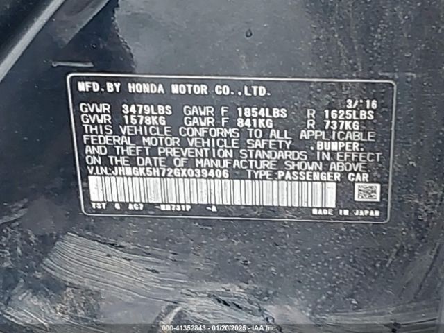 JHMGK5H72GX039406 Honda FIT EX