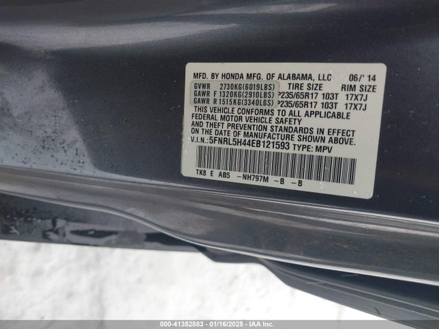 Honda ODYSSEY EX 2014 5FNRL5H44EB121593 Image 9