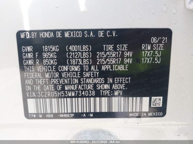 3CZRU5H53MM734038 Honda Hr-v 2wd Ex