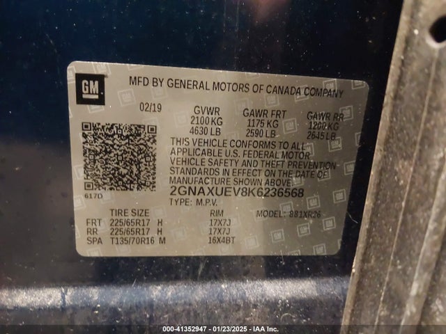 Chevrolet EQUINOX LT 2019 2GNAXUEV8K6236568 Image 9