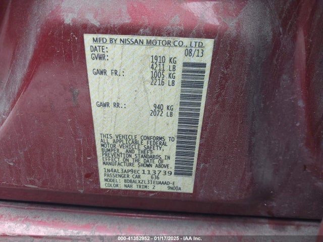 Nissan Altima 2.5 Sl 2014 1N4AL3AP9EC113739 Image 9