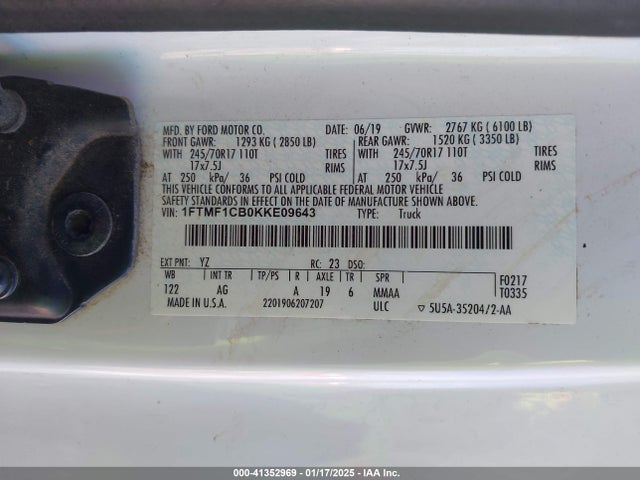 Ford F-150 Xl 2019 1FTMF1CB0KKE09643 Image 9