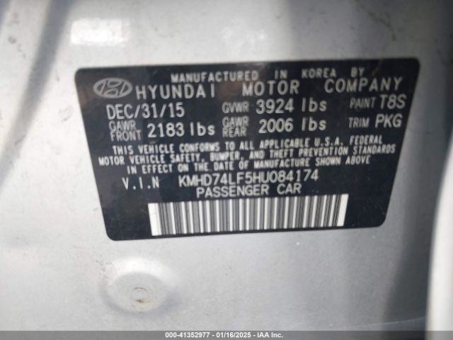 KMHD74LF5HU084174 Hyundai ELANTRA SE