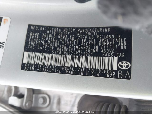 5YFBURHE7EP135961 Toyota COROLLA L