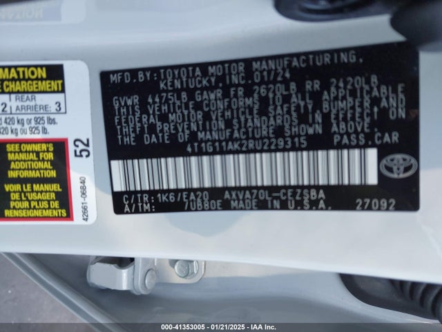 Toyota a25a-fks 2024 4T1G11AK2RU229315 Image 9