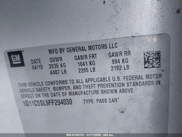 Chevrolet MALIBU 1LT 2015 1G11C5SL9FF294030 Image 8