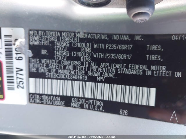 Toyota Sienna L V6 7 Passenger 2014 5TDZK3DCXES484819 Image 9