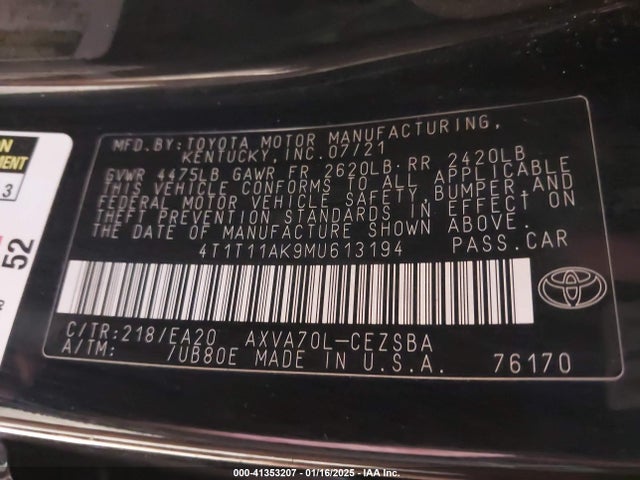4T1T11AK9MU613194 Toyota CAMRY SE