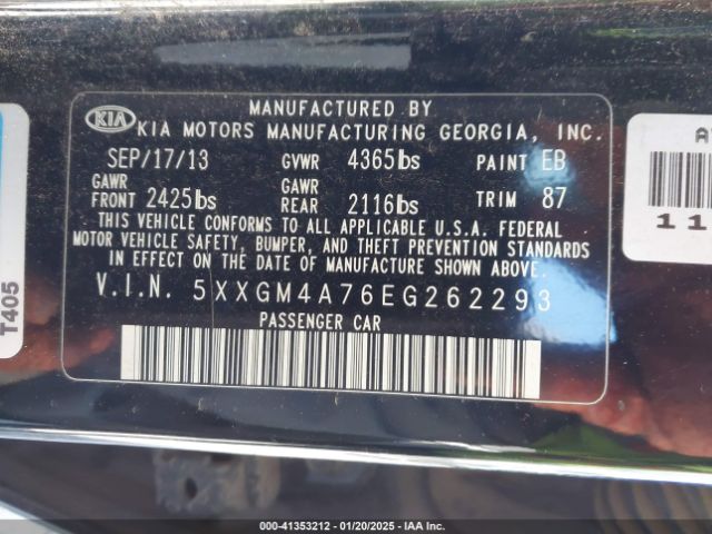5XXGM4A76EG262293 KIA Optima Lx
