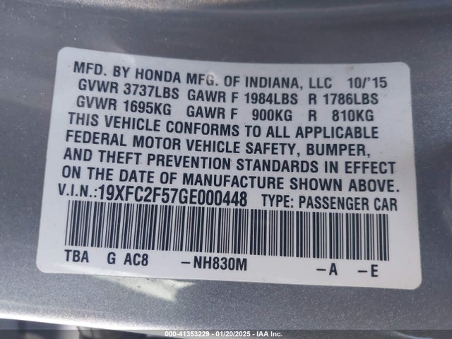 Honda Civic Lx 2016 19XFC2F57GE000448 Image 9