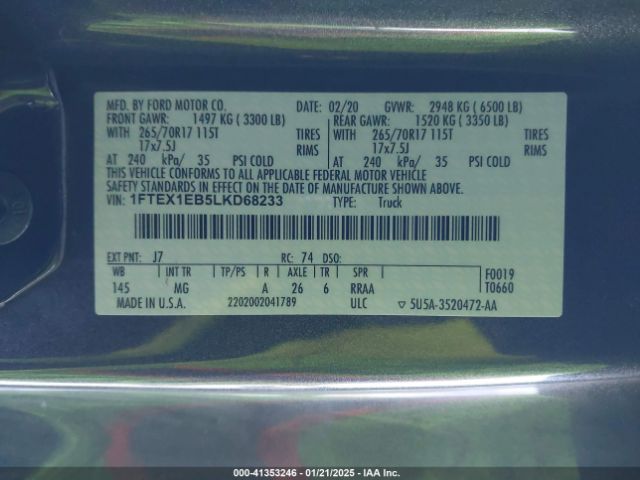 1FTEX1EB5LKD68233 Ford F-150 Xlt